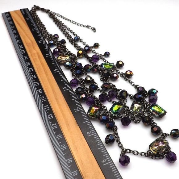 New York Iridescent Rhinestones Beads Necklace, Gunmetal Gray, 3 Strands, 20" - Picture 5 of 9